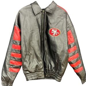 Vintage San Francisco 49ers Game Day NFL Leather Jacket Mens Medium Red Black